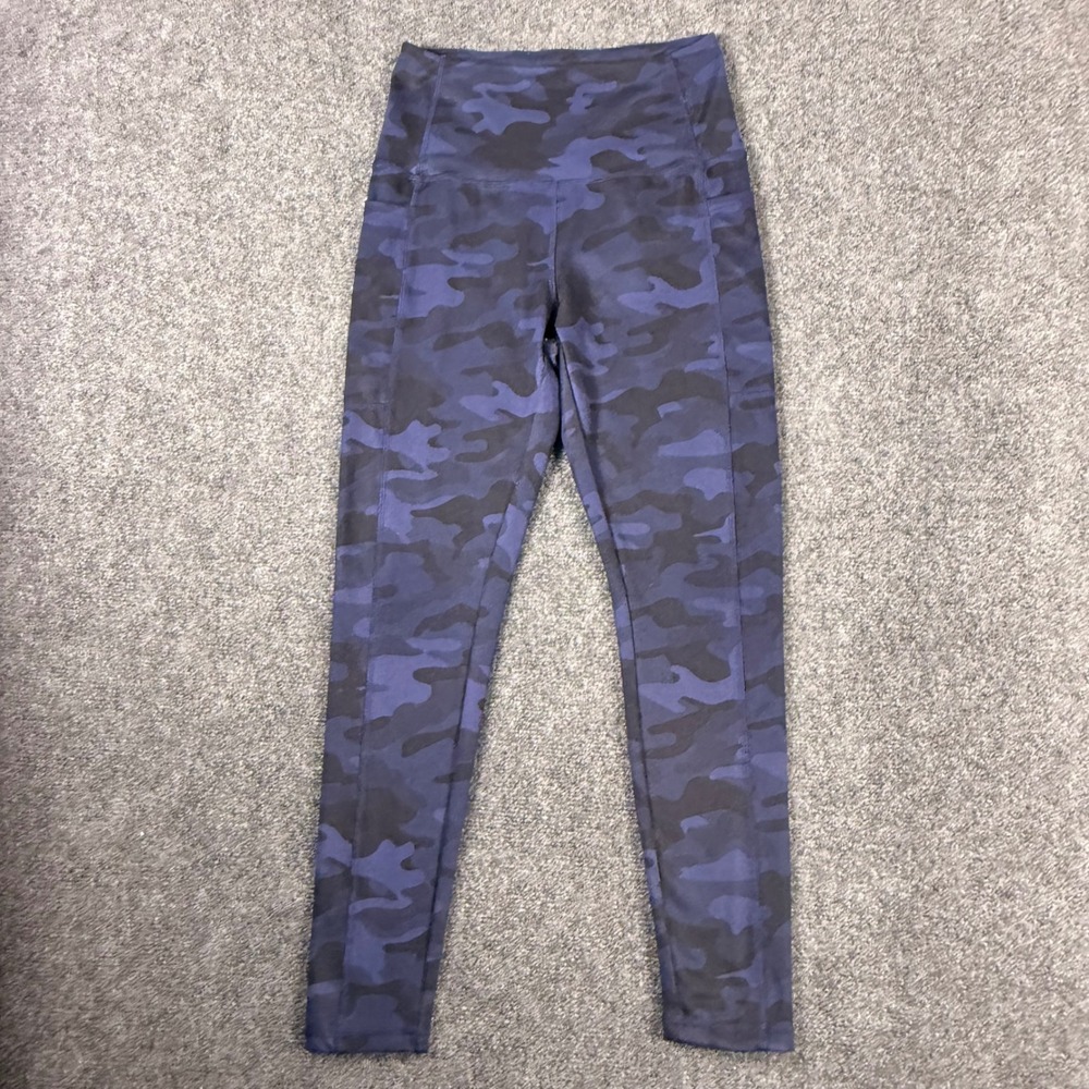 Danskin Womens Blue Camo High Waisted 7/8 Leggings Side Pockets Size Small 9670